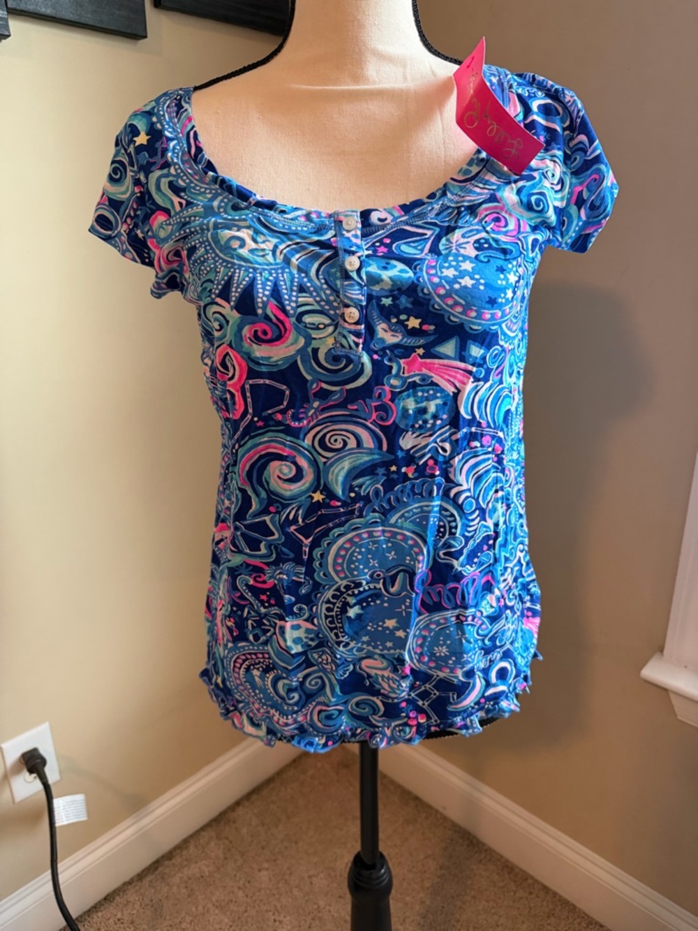 Lilly Pulitzer NWT Ruffle PJ SS Knit Top in cosmic kismet